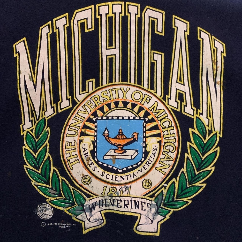 Vintage 1980s University of Michigan Wolverines Crewneck Sweatshirt Navy L